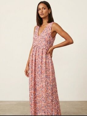 Mirth Zanzibar Dress Pink Floral Sleeveless Cotton Midi Dress size  Large